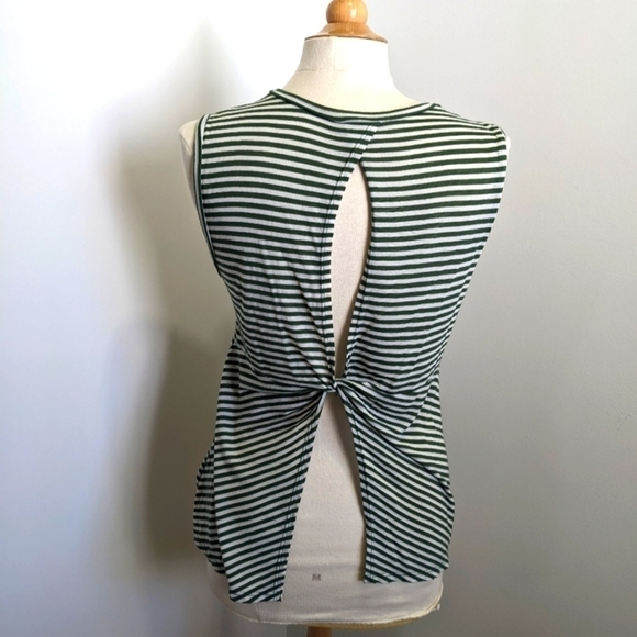MAITAI Cutout Back Tank in Olive Green and White Stripes S - Picture 4 of 9